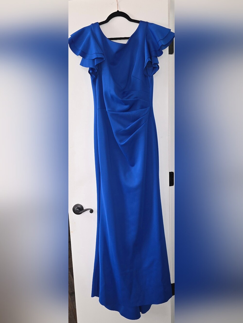 Jessica Howard Cobalt Blue Double Flutter Sleeve Gown - Size M (Style JH9M6547)